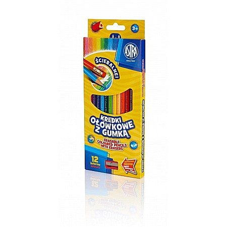 Creioane colorate - AS CREIOANE COLORATE 12/SET CU RADIERA ASTRA 312119001