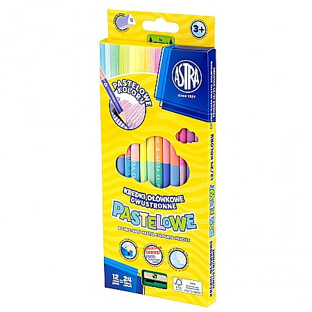 RECHIZITE SCOLARE IPB - AS CREIOANE COLORATE PASTEL 12/SET 2 CAPETE + ASCUTITOARE ASTRA 312120003