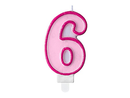 Decoratiuni/ Lumanari Tort/ Briose - PD LUMANARI TORT Number 6, pink, 7cm SCU1-6-006