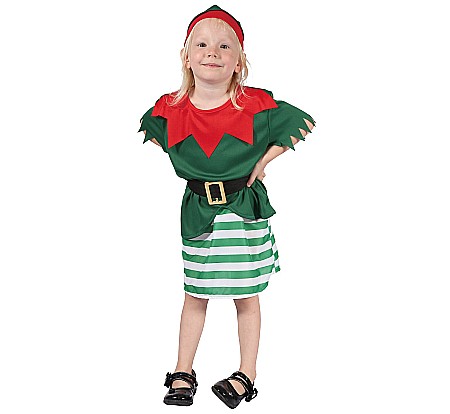 Costume/ Costumatii Craciun si accesorii - GOD COSTUM PT COPII LITTLE ELF 92/104cm, bluza, fusta, curea, palarie SL-EL92