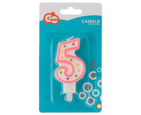 Color dots - LUMANARE TORT Number 5, with dots, 7.5cm PF-SCK5