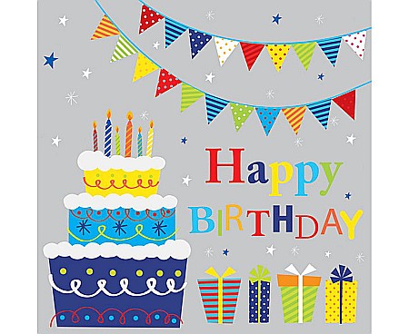 Happy birtday kids - GOD SERVETELE 33*33CM 20/SET B-DAY CAKE WITH GIFTS AND GARLANDS SD_OG_038301