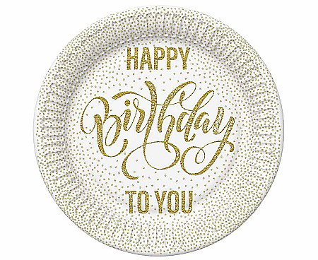Happy birday "elegant" - GOD FARFURII CARTON Happy Birthday Dotted Gold, 18cm, 8/set TM01_OG_055101