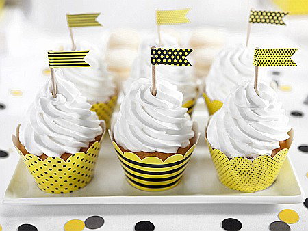ARTICOLE PARTY - PD DECORATIUNI PENTRU BRIOSE Mini Flags, Bee, mix, 7cm 6/set FPM3