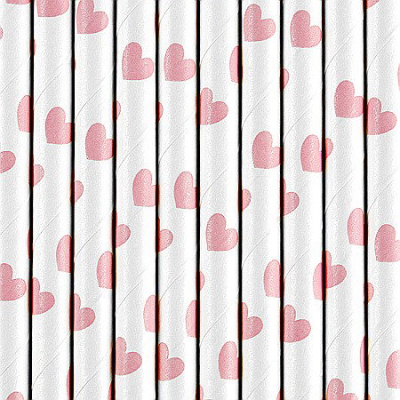 Farfurii/ Pahare/ Servetele/ Paie/ Tacamuri/ Fete masa - PD PAIE DIN HARTIE PENTRU BAUTURI hearts light pink, 19.5cm 10/set SPP7-081J