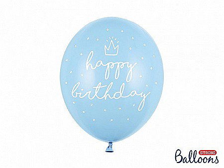 Baloane latex - PD BALOANE Strong balloons 30cm, happy birthday, Pastel Baby Blue 6/SET SB14P-244-011-6