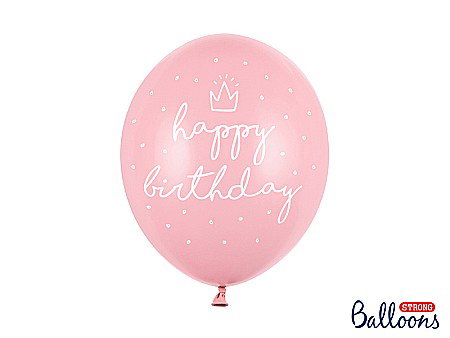 Baloane latex - PD BALOANE Strong balloons 30cm, happy birthday, Pastel Baby Pink 6/SET SB14P-244-081J-6