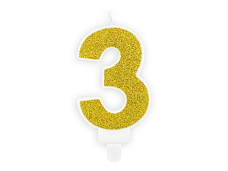 Decoratiuni/ Lumanari Tort/ Briose - PD LUMANARI TORT Number 3, gold, 7cm SCU3-3-019B