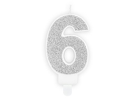 Decoratiuni/ Lumanari Tort/ Briose - PD LUMANARI TORT Number 6, silver, 7cm SCU3-6-018B
