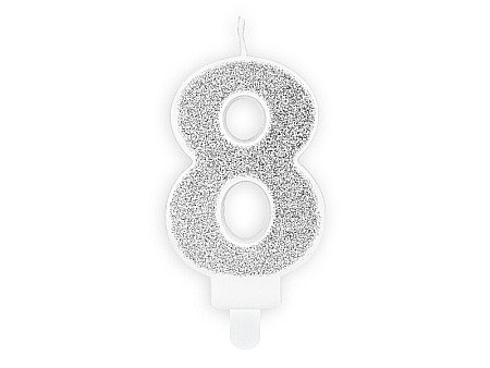 Decoratiuni/ Lumanari Tort/ Briose - PD LUMANARI TORT Number 8, silver, 7cm SCU3-8-018B