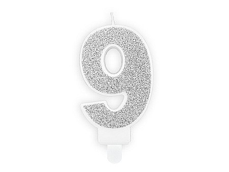 ARTICOLE PARTY - PD LUMANARI TORT Number 9, silver, 7cm SCU3-9-018B