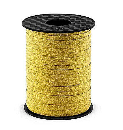 DE SEZON - PD PANGLICA PLASTIC ribbon, gold, glitter 5mm/225m PRB5-019