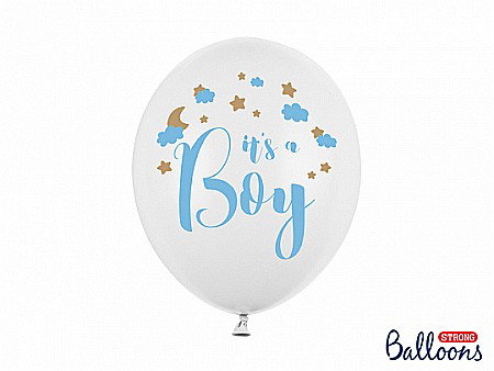 Botezuri, Gender reveal - PD BALOANE Balloons 30cm, It's a Boy, Pastel Pure White 6/SET SB14P-232-008-6