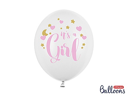 Botezuri, Gender reveal - PD BALOANE Balloons 30cm, It's a Girl, Pastel Pure White 6/SET SB14P-233-008-6
