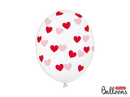 Baloane latex - PD BALOANE Balloons 30cm, Hearts, Crystal Clear, red 6/SET SB14C-228-099R-6