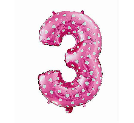 GOD BALON FOLIE ALUMINIU digit 3, 61cm, pink with hearts HS-C26R3 [0]