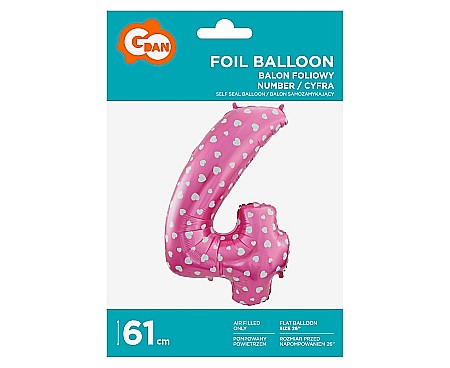 GOD BALON FOLIE ALUMINIU digit 4, 61cm, pink with hearts HS-C26R4 [1]