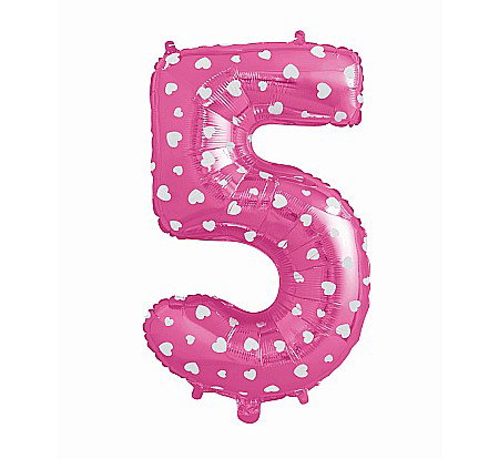 Baloane si accesorii - GOD BALON FOLIE ALUMINIU digit 5, 61cm, pink with hearts HS-C26R5