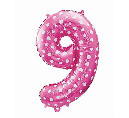 Baloane si accesorii - GOD BALON FOLIE ALUMINIU digit 9, 61cm, pink with hearts HS-C26R9