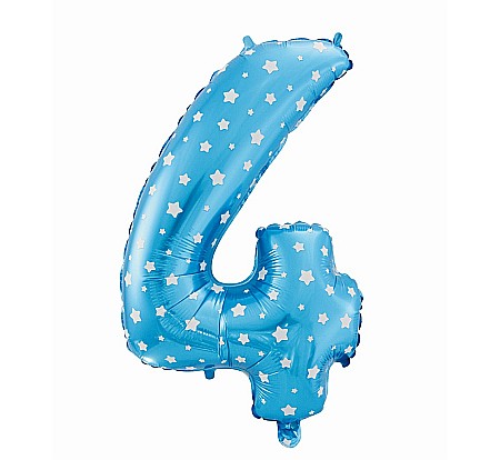 ARTICOLE PARTY - GOD BALON FOLIE ALUMINIU digit 4, 61cm, blue with stars HS-C26N4