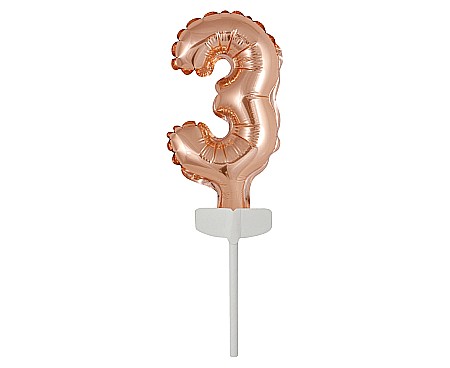 Baloane de Craciun si An Nou - GOD BALON FOLIE ALUMINIU with stick, Number 3, rose-gold, 13cm BC-5RZ3