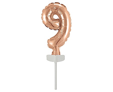 Baloane de Craciun si An Nou - GOD BALON FOLIE ALUMINIU with stick, Number 9, rose-gold, 13cm BC-5RZ9