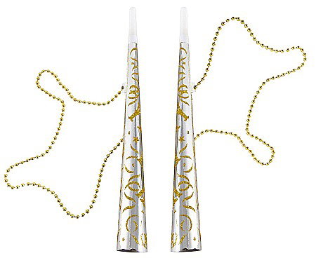 Coifuri/ Suflatori - GOD TROMPETA DIN HARTIE PARTY Happy New Year, chain, silver with glitter 2/set PF-THNYS