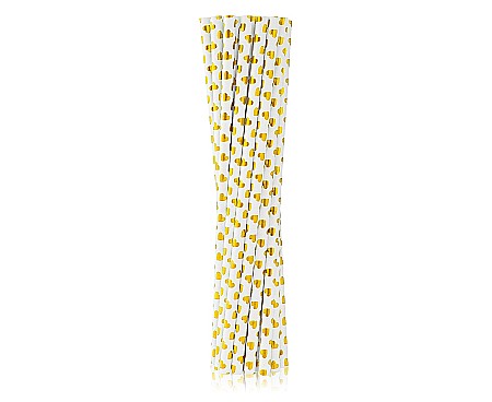 Farfurii/ Pahare/ Servetele/ Paie/ Tacamuri/ Fete masa - GOD PAIE DIN HARTIE PENTRU BAUTURI gold hearts, 19.5cm 12/set SG-RPZS12