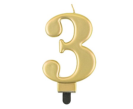 Lumanari tort, Confetti - GOD LUMANARE TORT Number 3, metallic gold, 8cm PF-SCZ3