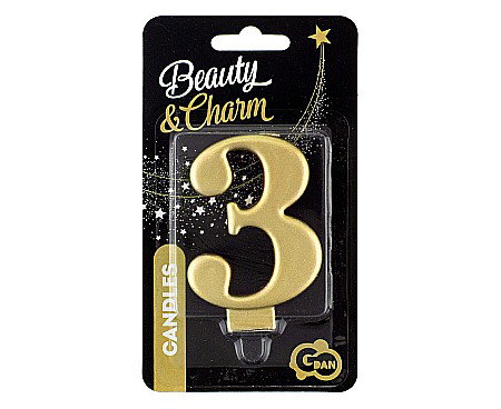 GOD LUMANARE TORT Number 3, metallic gold, 8cm PF-SCZ3 [1]