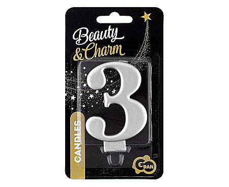 GOD LUMANARI TORT Number 3, metallic silver, 8cm PF-SCS3 [1]