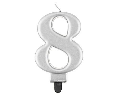 Lumanari tort, Confetti - GOD LUMANARI TORT Number 8, metallic silver, 8cm PF-SCS8