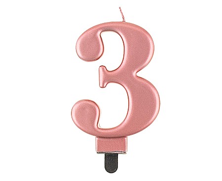 ARTICOLE PARTY - GOD LUMANARI TORT Number 3, metallic rose gold, 8cm PF-SCRZ3