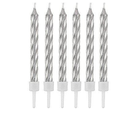 GOD LUMANARI TORT Candles with holders, swirl silver 8cm, 12/set SF-SZSR [0]