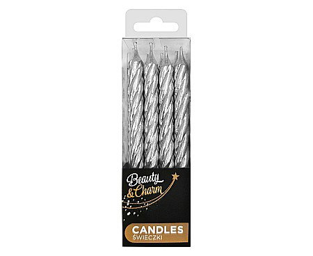 GOD LUMANARI TORT Candles with holders, swirl silver 8cm, 12/set SF-SZSR [1]