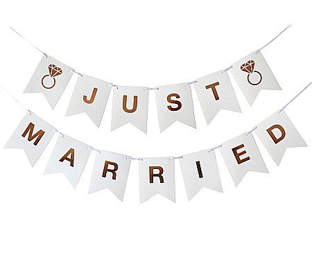 Articole Nunta, Bridal Party - GOD GHIRLANDA HARTIE Just Married, flag hight, 300cm QT-GPJM