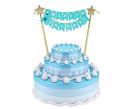 Happy birtday kids - GOD DECORATIUNI PENTRU TORT Happy Birthday, light blue, 25cm QT-DHBN
