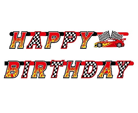 Bannere/ Ghirlande/ Cordoane - GOD GHIRLANDA DIN HARTIE Happy Birthday, Car Race, 220cm PF-GWYG