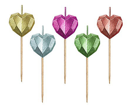 ARTICOLE PARTY - GOD LUMANARI TORT Pick candles Hearts, metallic, 7.5cm 5/set SF-PSEM