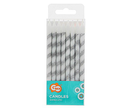 GOD LUMANARI TORT Birthday candles Twister, glitter silver, 12cm 16/set SF-TWBS [1]