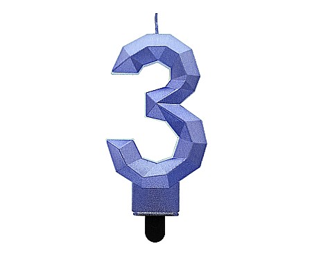 ARTICOLE PARTY - GOD LUMANARI TORT Number 3, Diamond, metallic dark blue, 7.6cm PF-SDC3