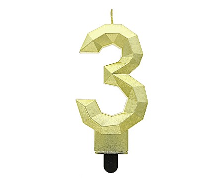 ARTICOLE PARTY - GOD LUMANARI TORT Number 3, Diamond, metallic gold, 7.6cm PF-SDZ3