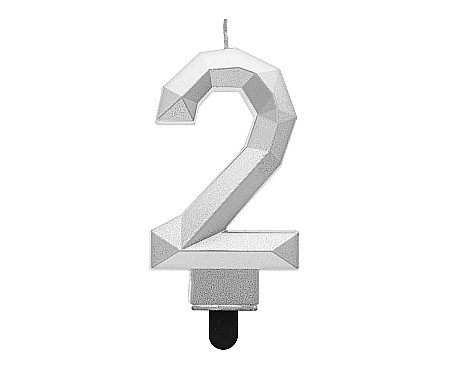 ARTICOLE PARTY - GOD LUMANARI TORT Number 2, metallic silver, 7.6cm PF-SDS2
