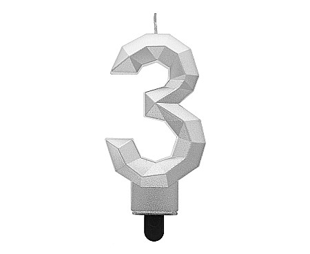 ARTICOLE PARTY - GOD LUMANARI TORT Number 3, metallic silver, 7.6cm PF-SDS3