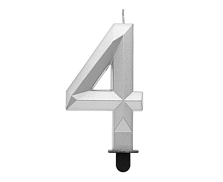 ARTICOLE PARTY - GOD LUMANARI TORT Number 4, metallic silver, 7.6cm PF-SDS4