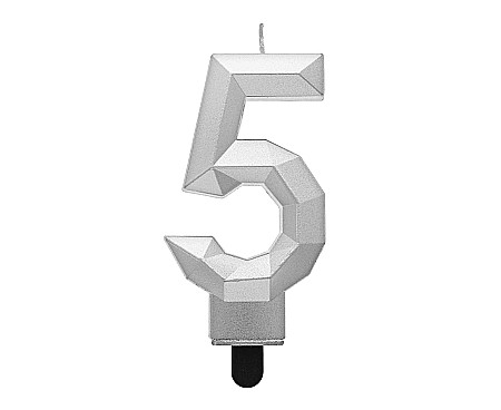 ARTICOLE PARTY - GOD LUMANARI TORT Number 5, metallic silver, 7.6cm PF-SDS5