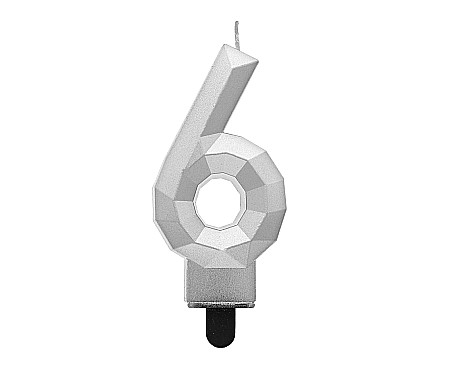 ARTICOLE PARTY - GOD LUMANARI TORT Number 6, metallic silver, 7.6cm PF-SDS6