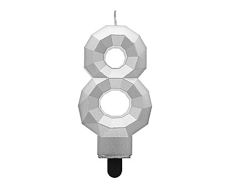 ARTICOLE PARTY - GOD LUMANARI TORT Number 8, metallic silver, 7.6cm PF-SDS8