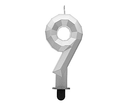 ARTICOLE PARTY - GOD LUMANARI TORT Number 9, metallic silver, 7.6cm PF-SDS9