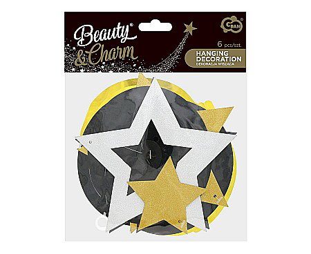 GOD DECORATIUNI SUSPENDATE DIN HARTIE B&C Stars, glitter, 6/set PF-DWGB [1]
